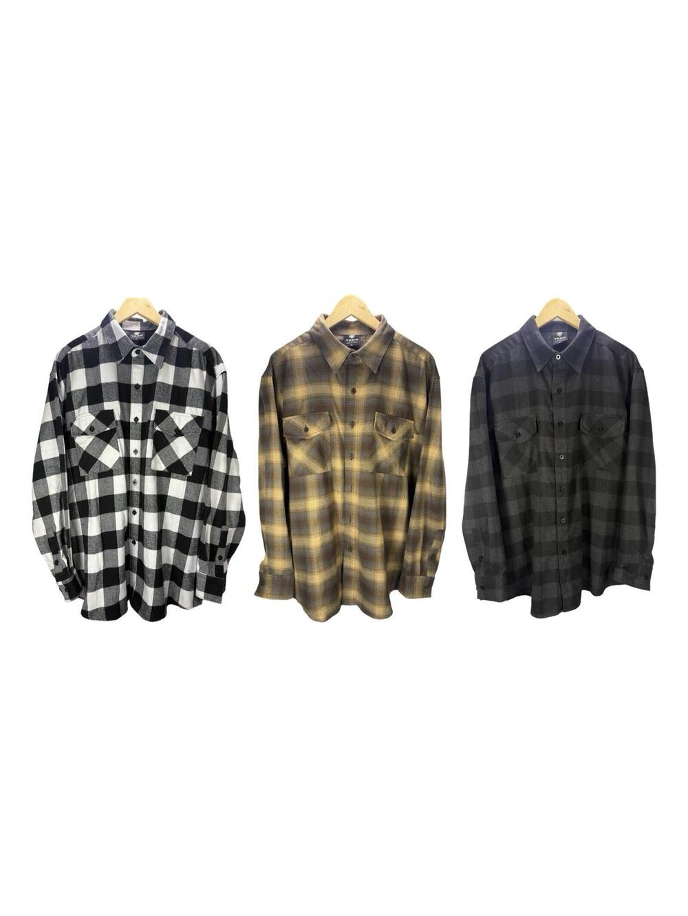 Lot of 3 YAGO Men's Plaid Flannel Button-Up Shirt Multicolor Long Sleeve XL